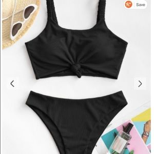 ZAFUL Knot Elasticated Straps Ribbed Tankini